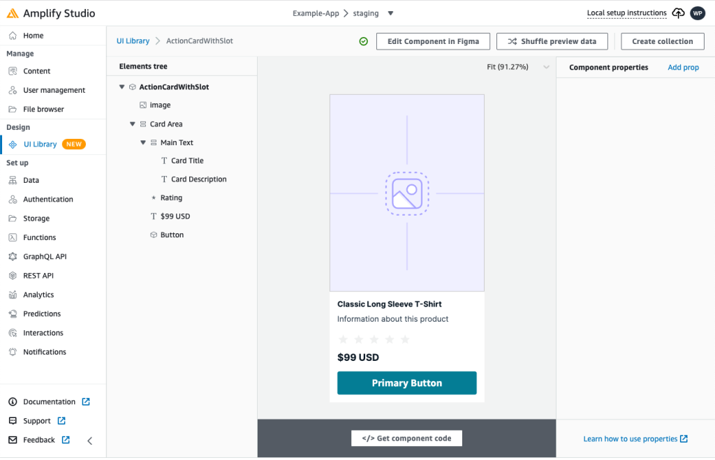 Screenshot of the Component Editor page