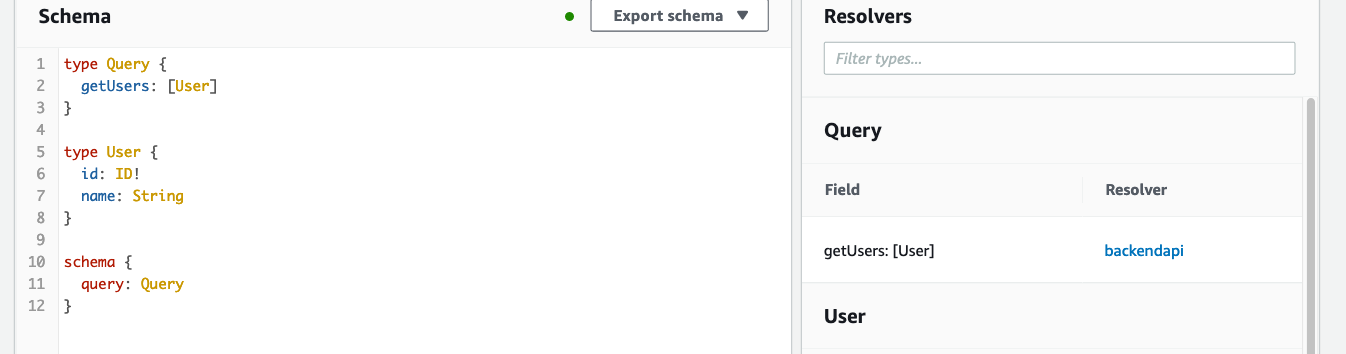 Now that you have your data source configured, design your GraphQL schema, and then attach the data source to your schema attribute(s). Note that GraphQL schema also lets you attach multiple data source to different attributes of the same schema and acts as a single point of entry for orchestrating across multiple backends.