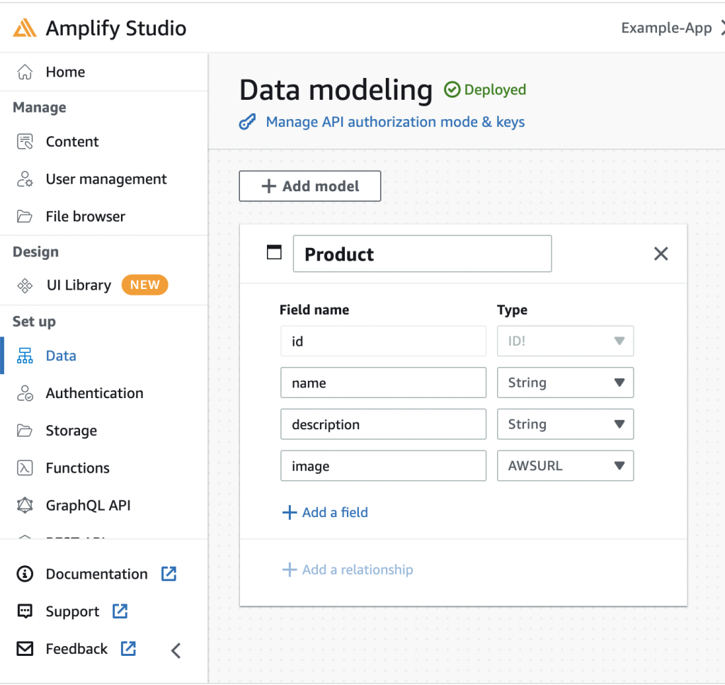Screenshot of data model