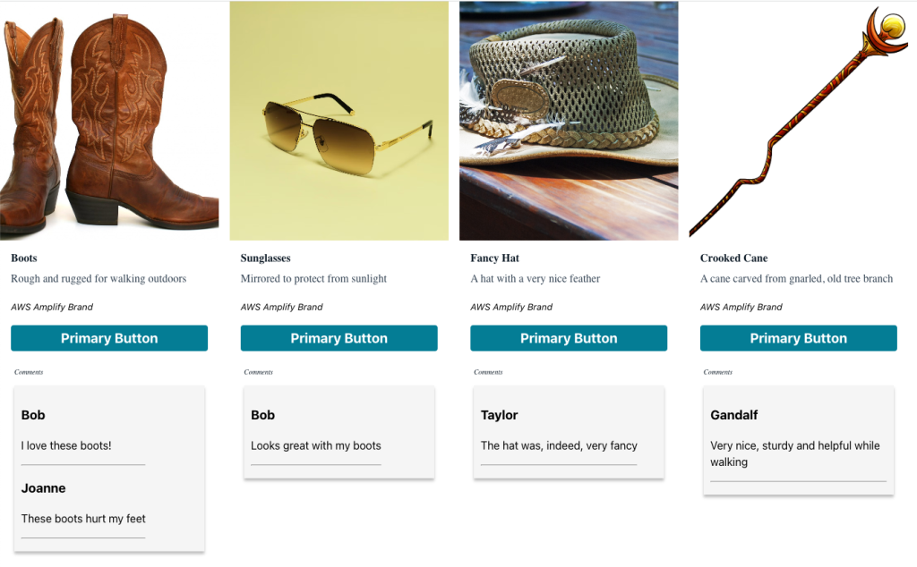 Screenshot of the rendered product component with comments