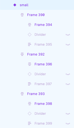 Structure of a component variant with multiple frames hidden