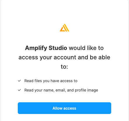 Modal to authorize the AWS Amplify Theme Editor plugin to connect to your Figma account