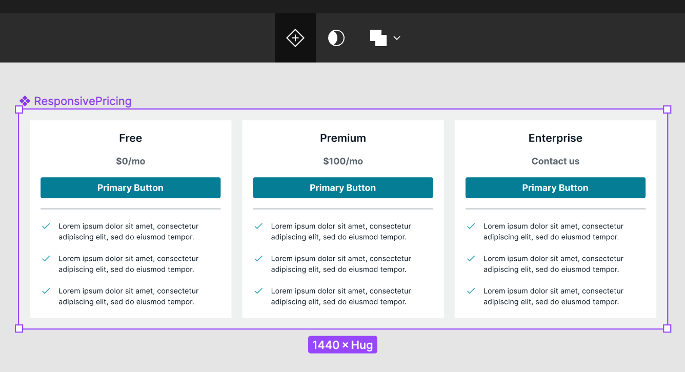 Screenshot of a component in figma with the create variant button highlighted