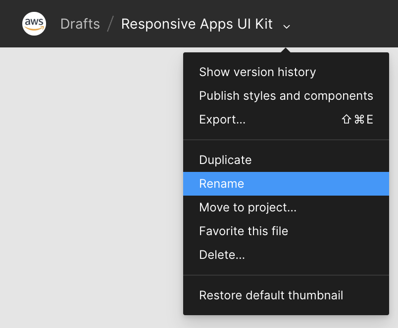 Menu showing how to edit the file name of a Figma file