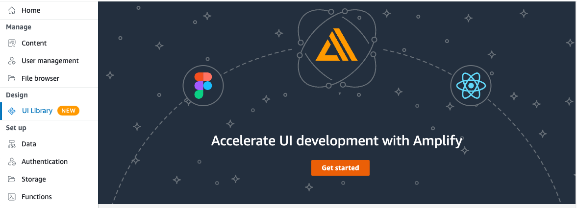 Getting Started banner in Amplify Studio, in the UI Library section