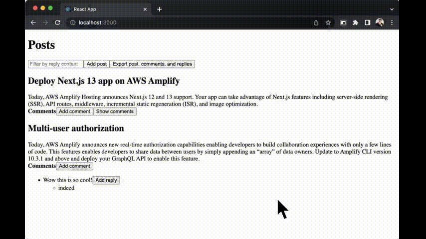 Recording of export functionality working