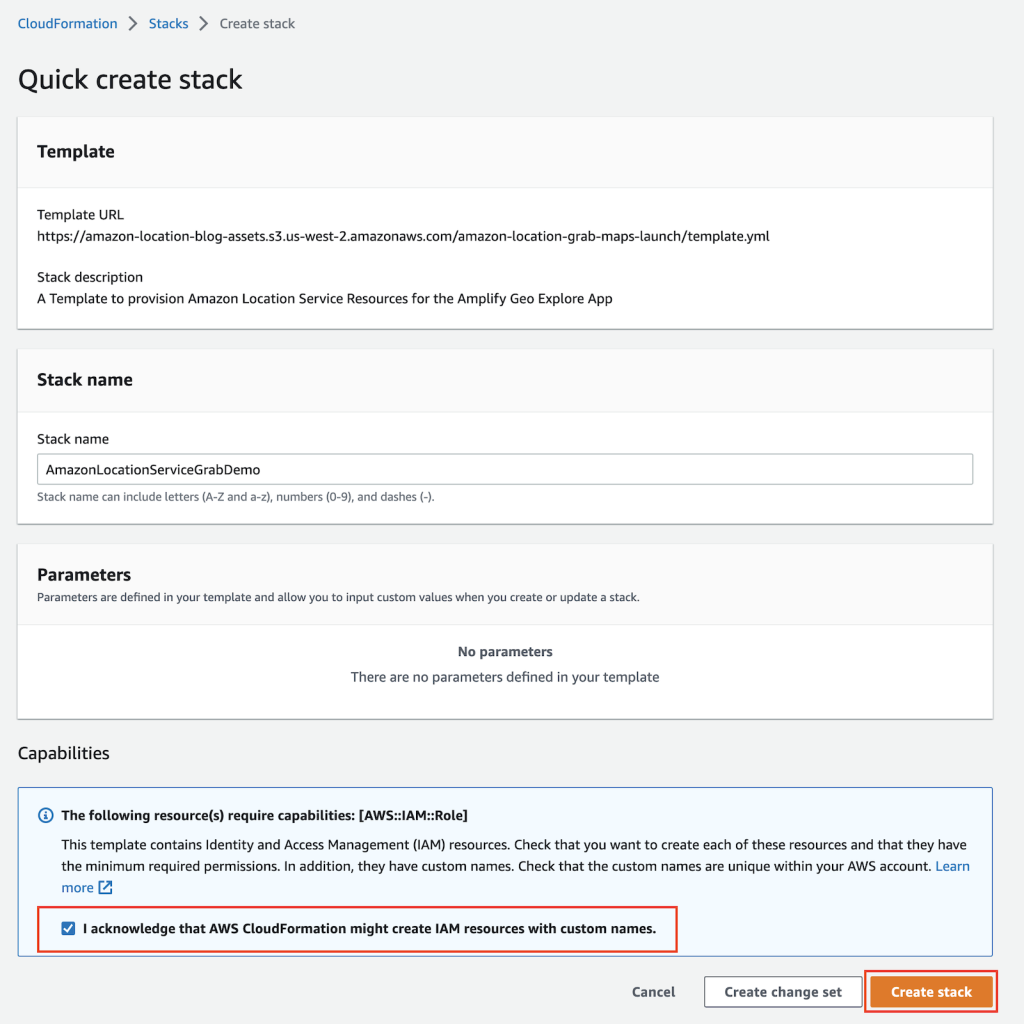 Figure 2. Deploy the CloudFormation template to your AWS account using the AWS CloudFormation console.