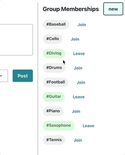 Animation showing the ability to join and leave groups