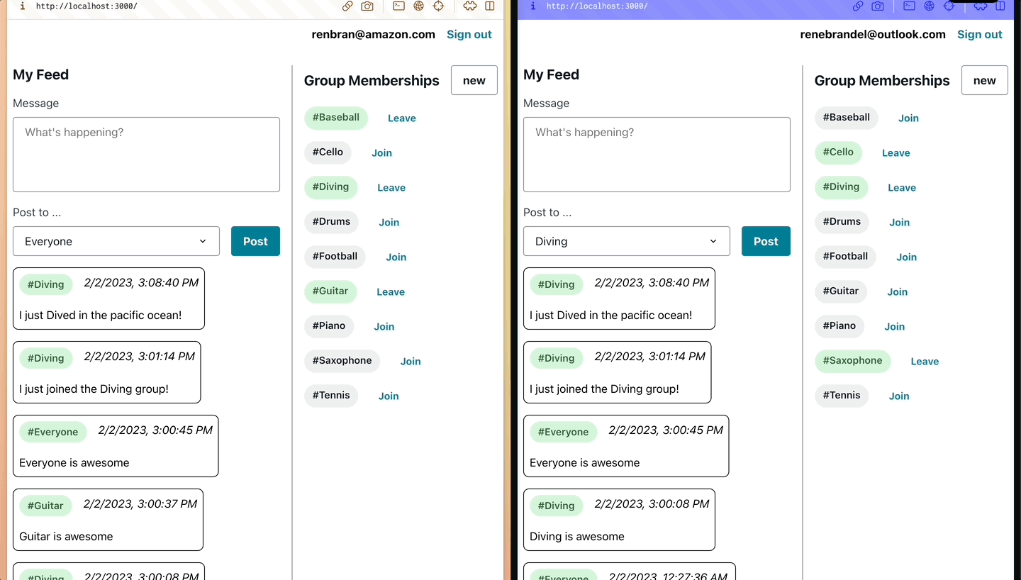 Demo of multi-group real-time subscription working