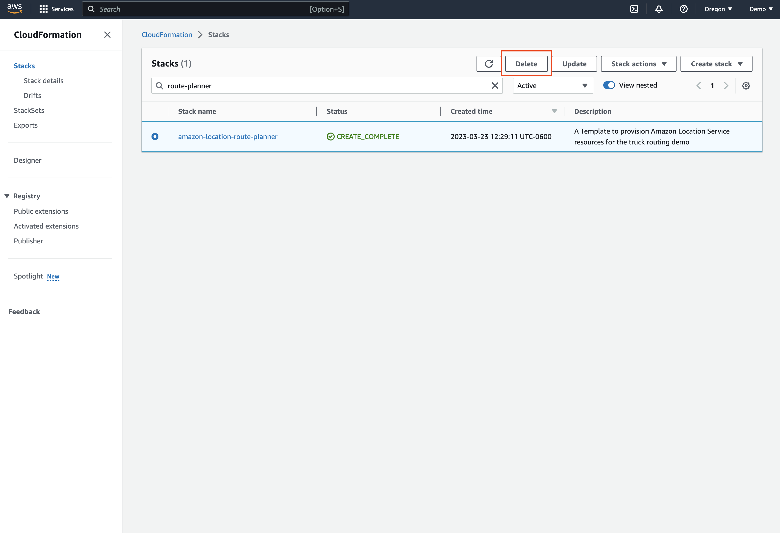 Use the AWS CloudFormation console to delete all the resources created in this walkthrough.