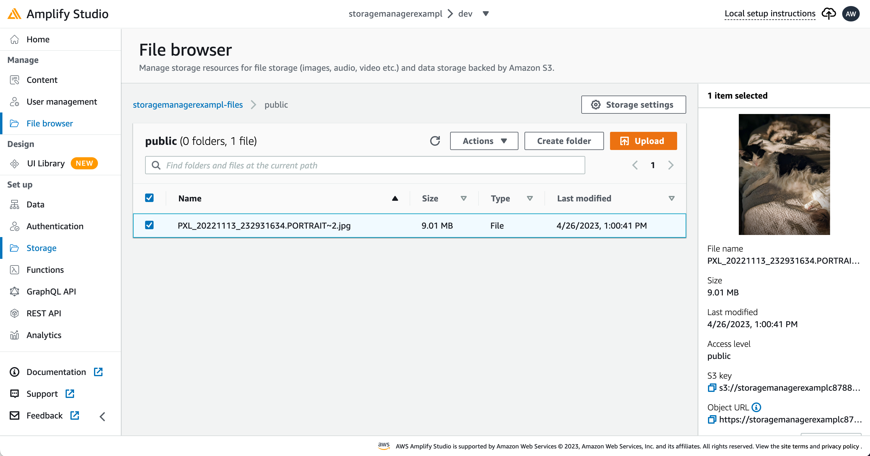 Screenshot of Amplify Studio's file browser