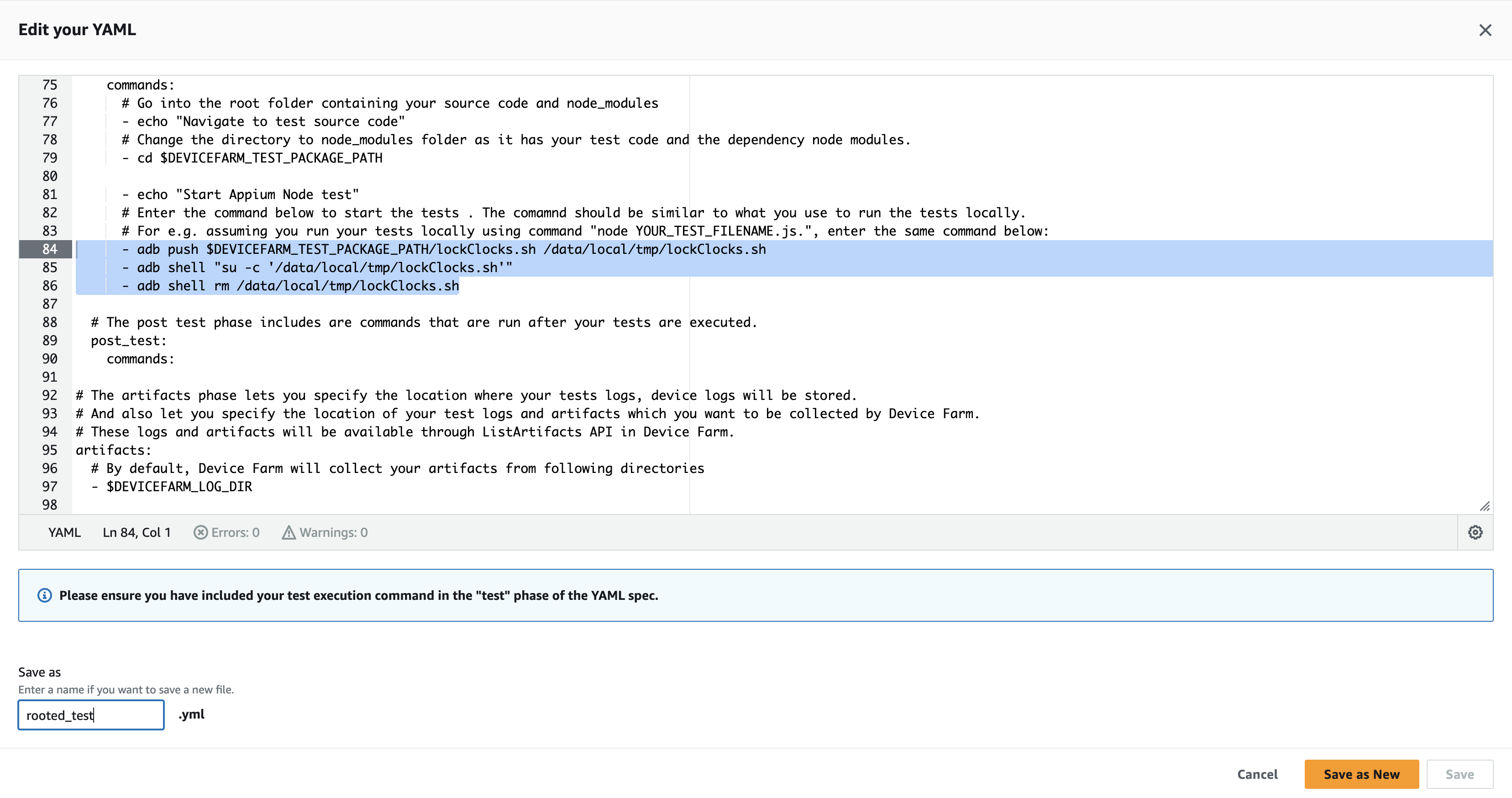 Testspec yaml file with changes for locking clock