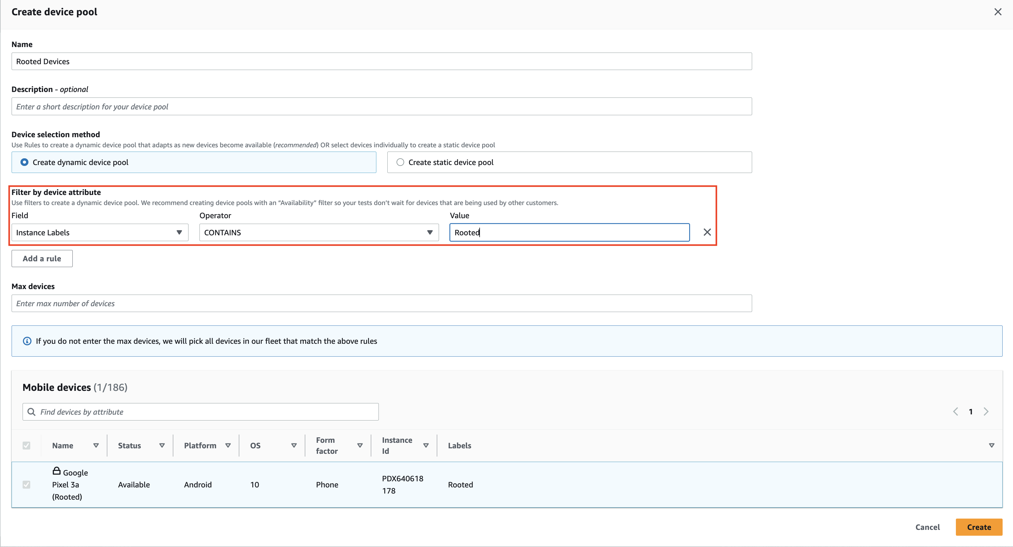 Dynamic Device pool creation with labels