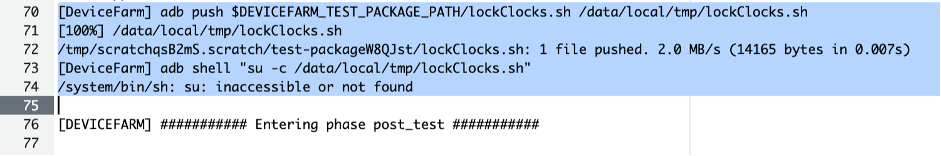 Output of failed adb commands to lock clocks on unrooted device