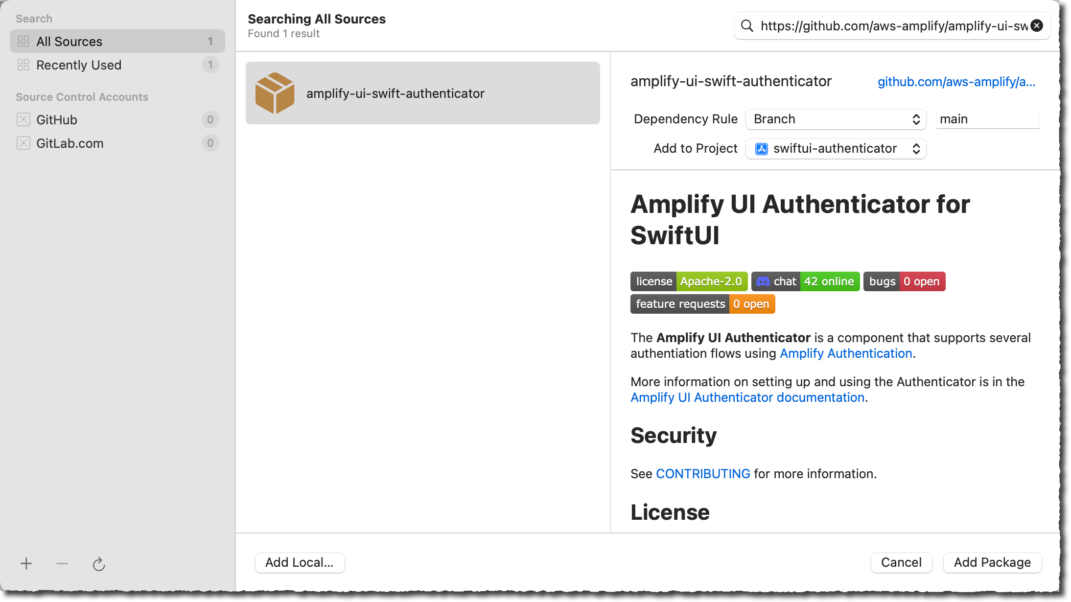 Xcode add amplify package