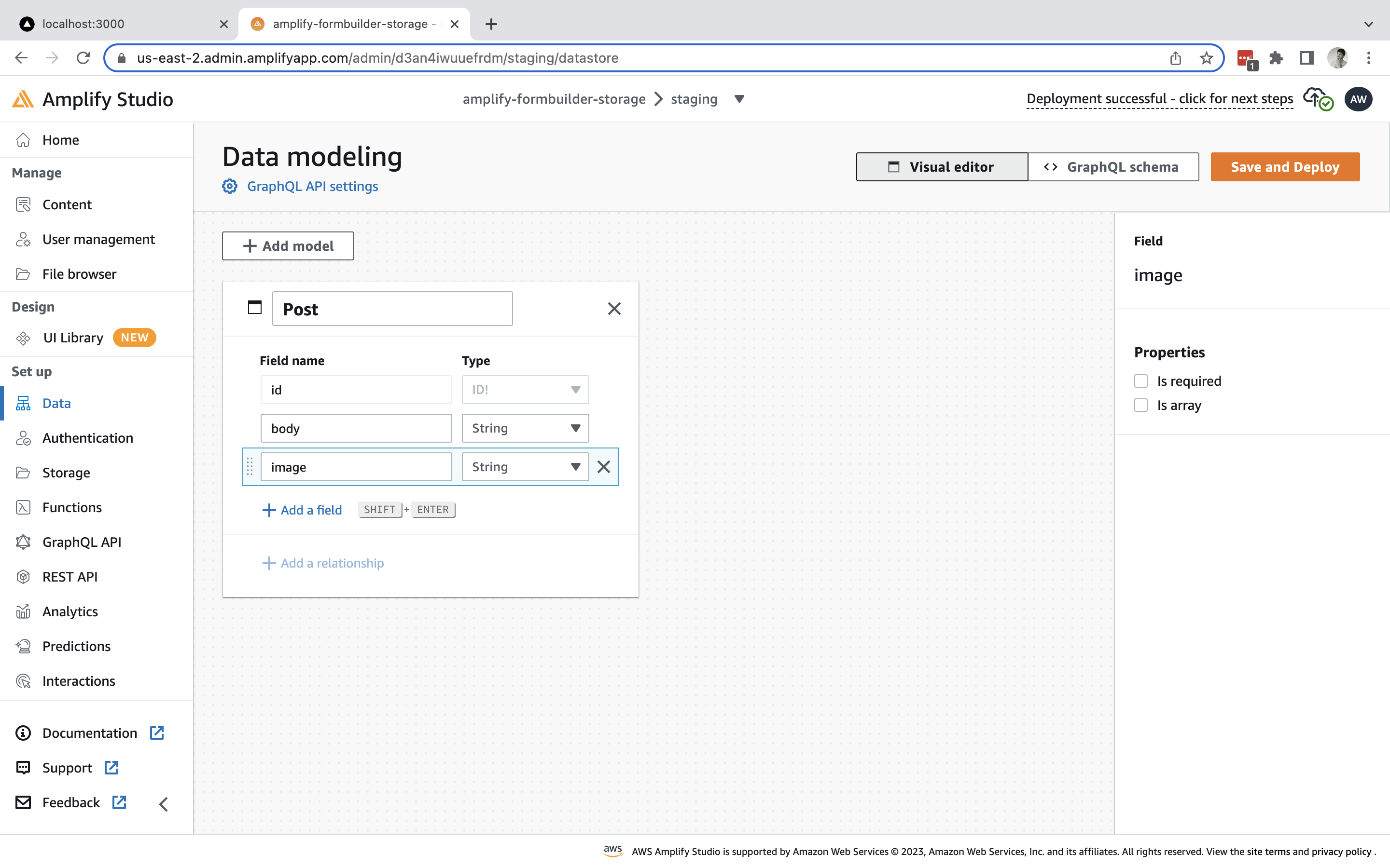 Screenshot showing Amplify Studio data modeling