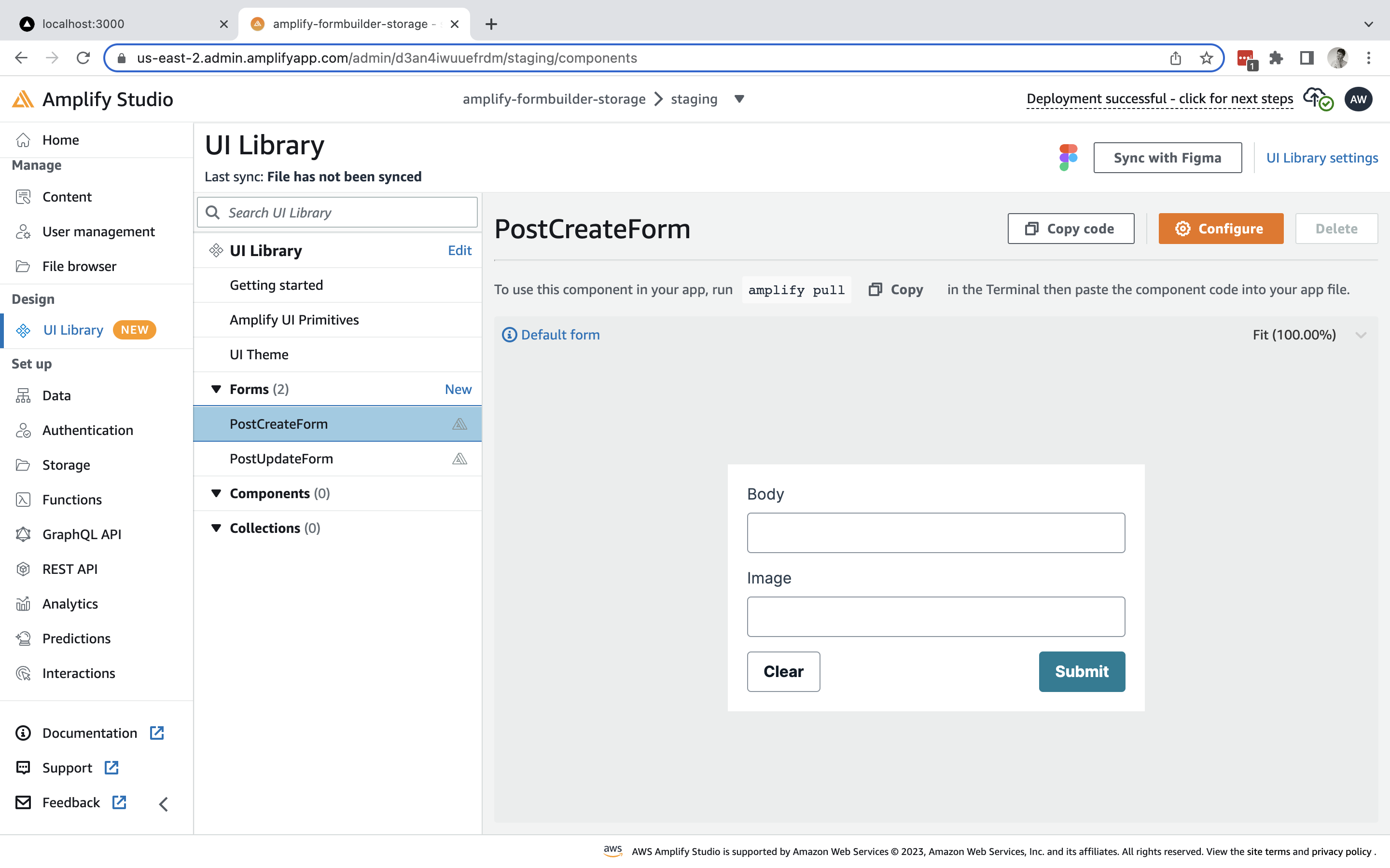 Screenshot showing Amplify Studio Form Builder interface