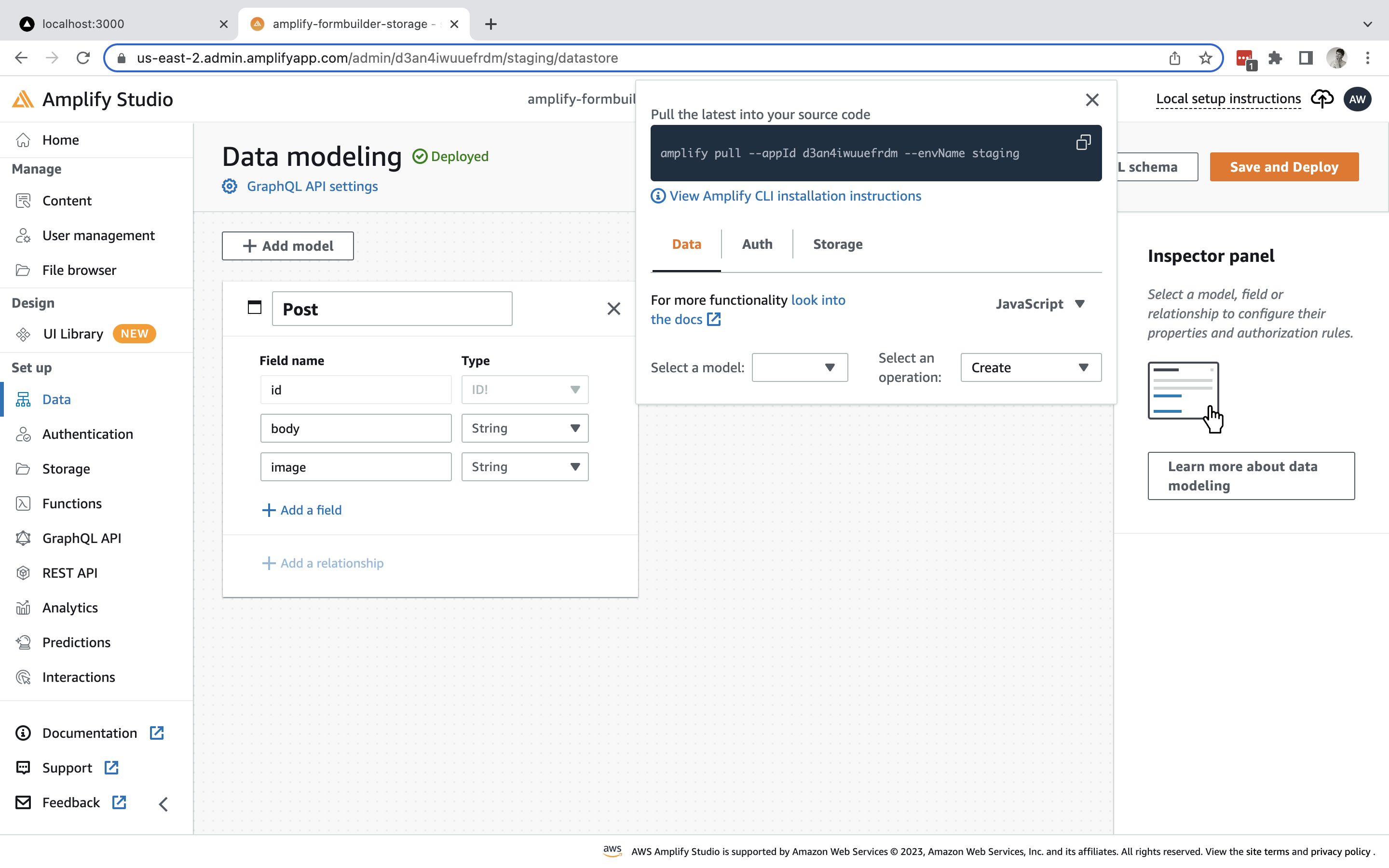 Screenshot showing the amplify pull command