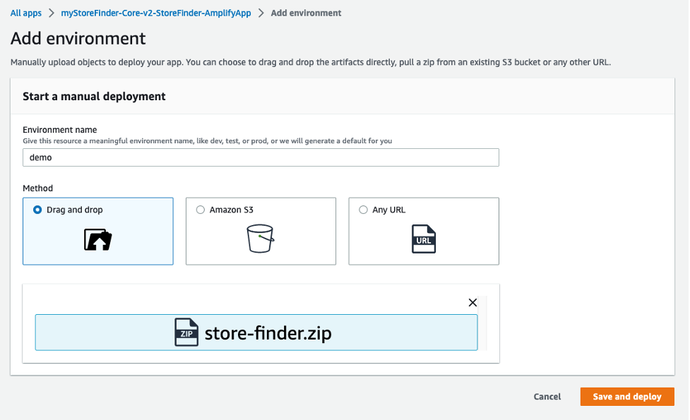 Figure 13: Dragging and dropping the Vue.js deploying zip file