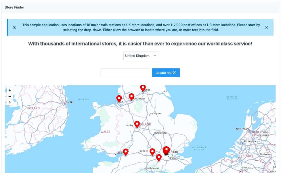 Figure 16: Testing the deployment of the serverless store finder site