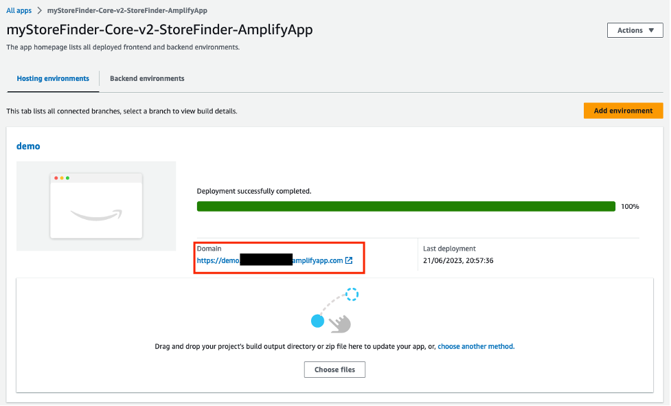 Figure 14: Accessing the store finder site using the Amplify app domain URL