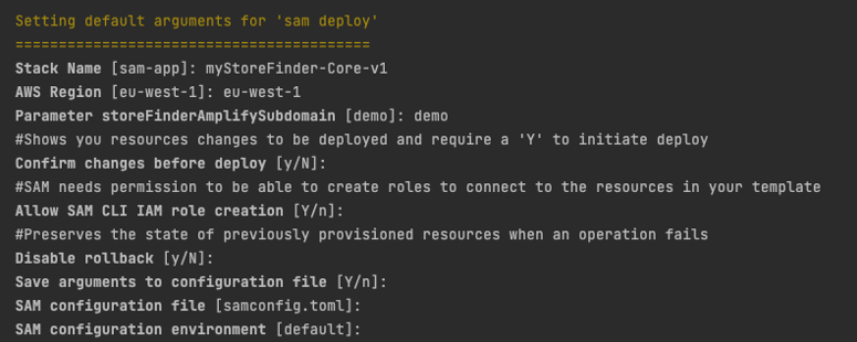 Figure 5: Deploying the SAM template for "Store Finder - Core"