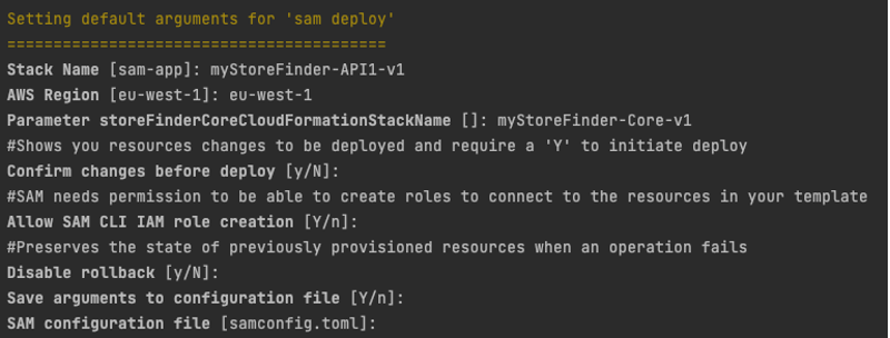 Figure 7: Deploying the SAM template for "Store Finder - API Pattern 1"