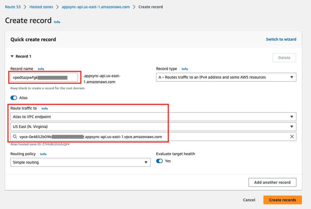Create hosted zone DNS records