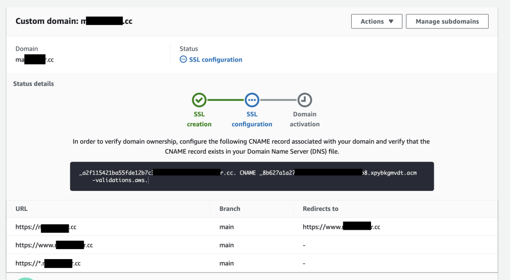 Custom domain SSL configuration 