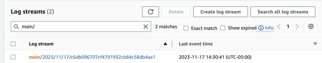 Amplify hosting compute log stream
