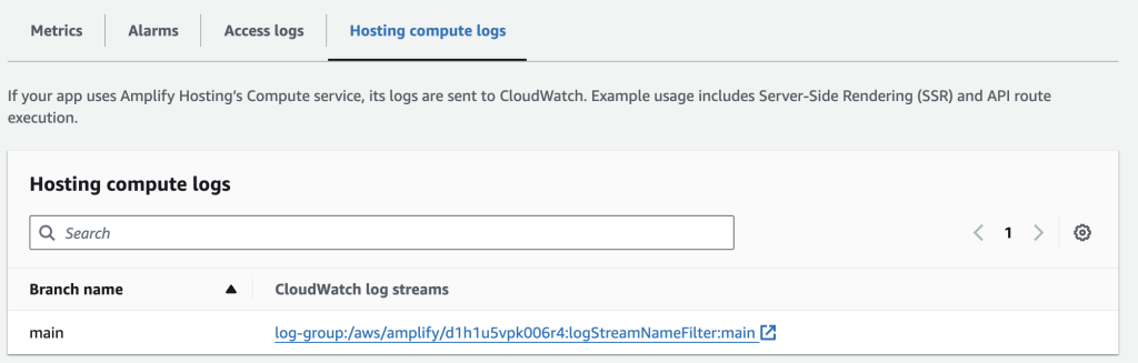 Amplify hosting compute logs
