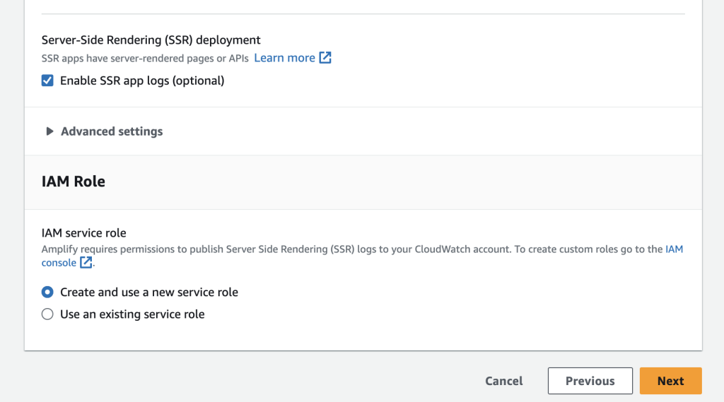 select or create an IAM role