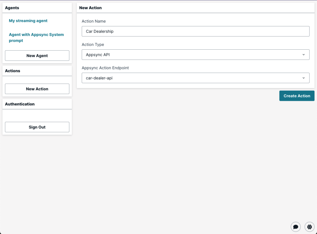 agent actions configuration screen