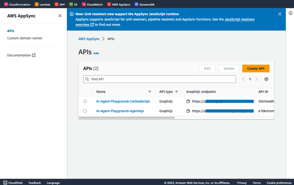 aws appsync api console