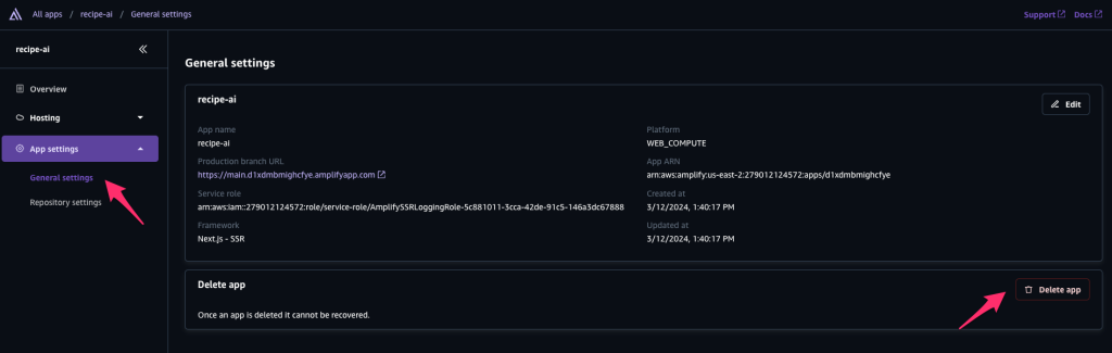 Click the Delete app button