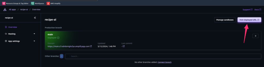 Click the Visit deployed Url button to open the web app