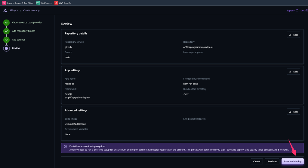 click on the "Save and deploy" button