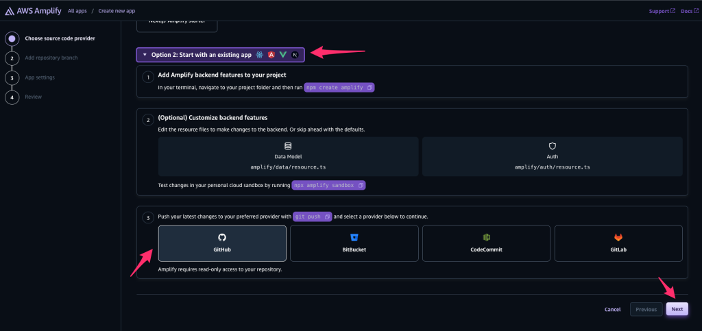 select option 2 then select Github