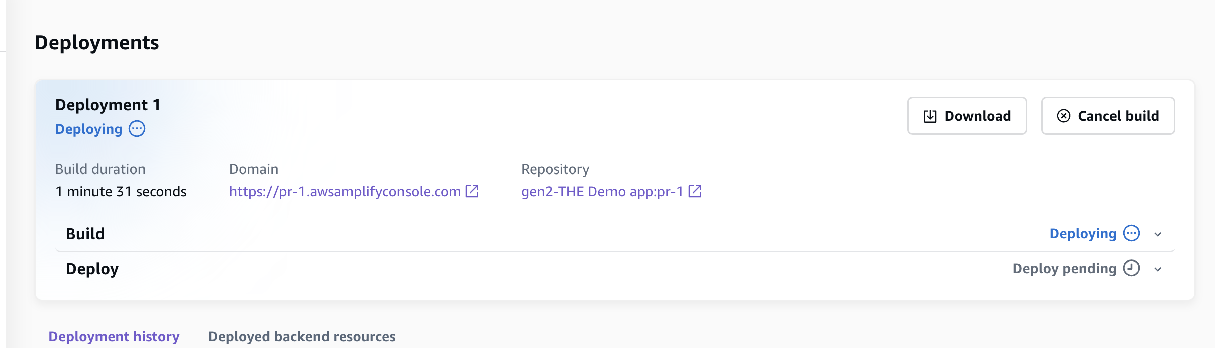 deployment deploying in aws console