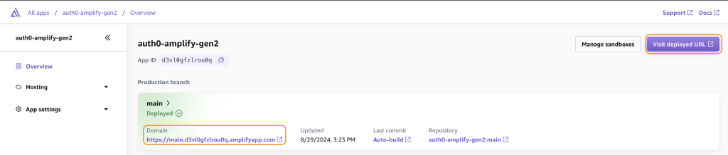 Amplify app dashboard