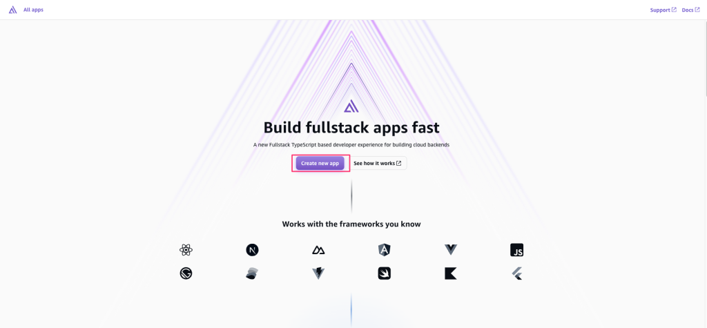 Amplify homepage on AWS console