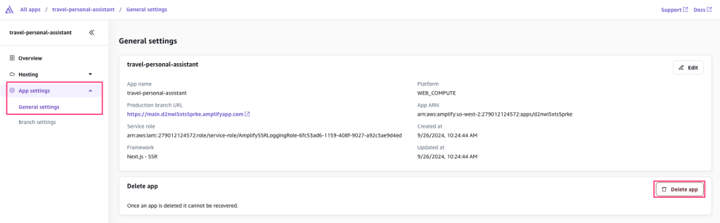 Click the Delete app button