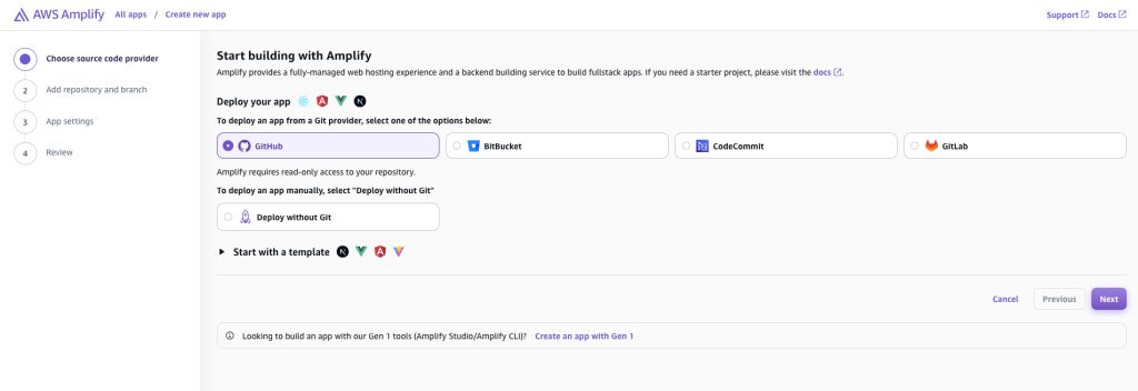 select GitHub, and select Next.