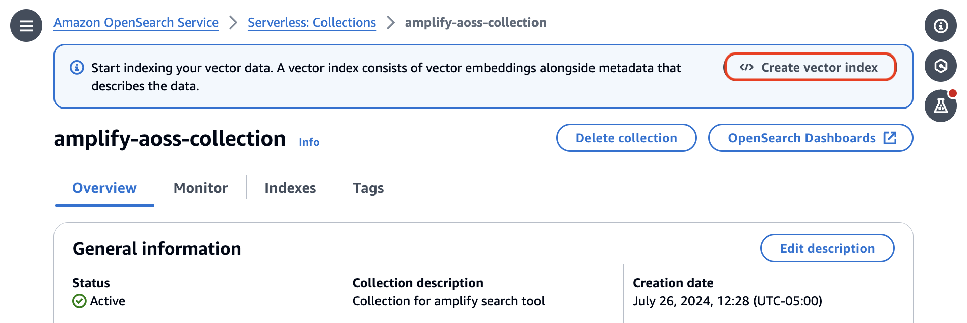 Creating Amazon OpenSearch vector index.
