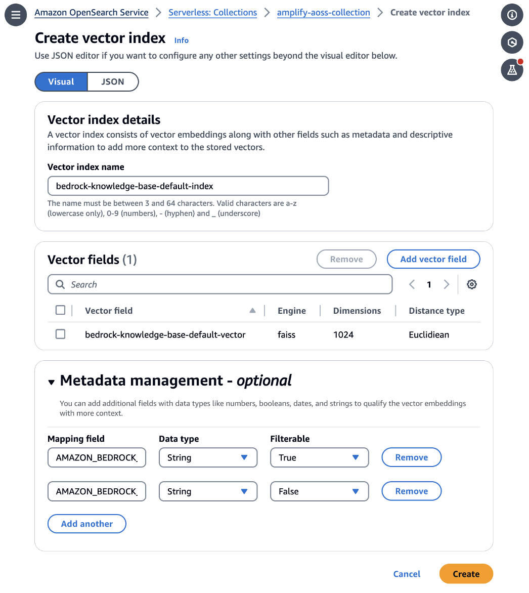 Creating Amazon OpenSearch vector index.