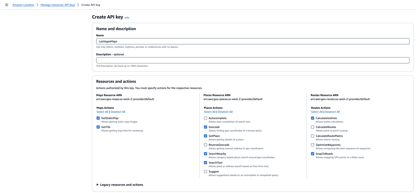Image showing the API Key creation process and selecting the "Actions" that the API Key is authorized to perform.