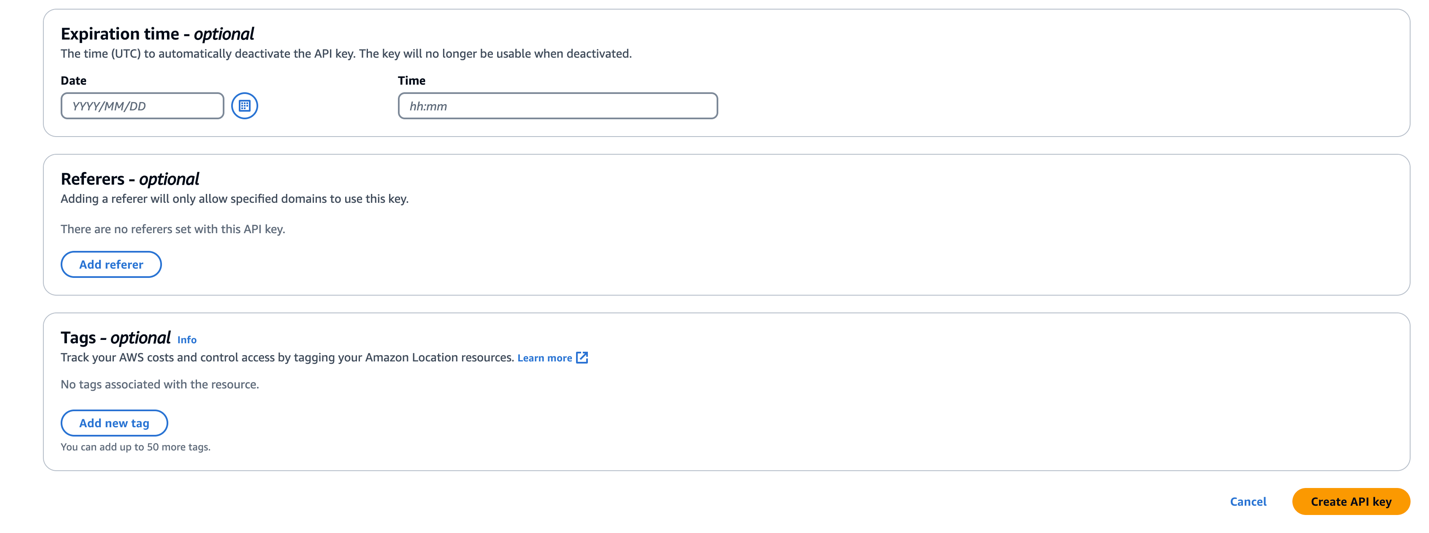 Image showing additional options for API Keys including Expiration time, Referers and Tags.
