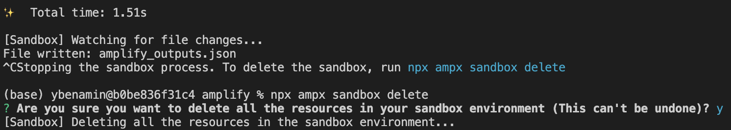 Deleting all resources in the Amplify sandbox environment
