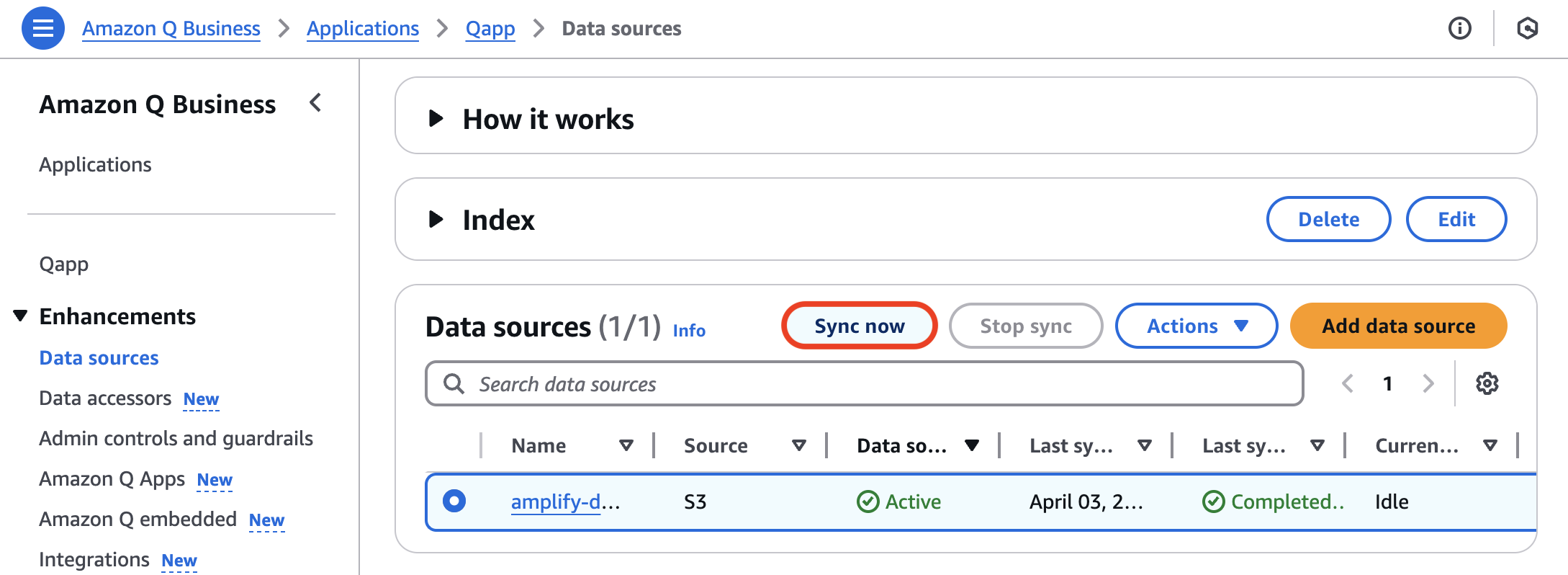 Syncing uploaded S3 data to Q Business index.