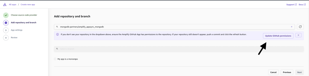 Amplify Tanstack Optimistic UI - Configure Repository Permissions
